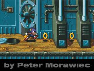 Screenshot avec Sonic vu de côté dans un environnement industriel