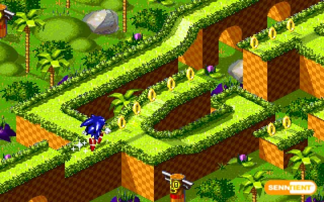 Screenshot de Sonic dans un Green Hill Zone en 3D isométrique